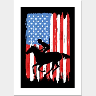 American Flag Horse Racing Graphic Posters and Art